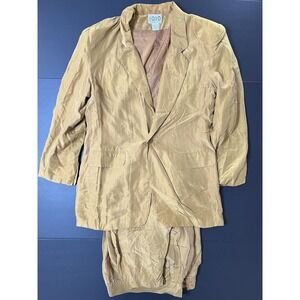 Vintage 1010 Design Silk Pant Suit 2pc Women's M Tan Casual Business Lagenlook